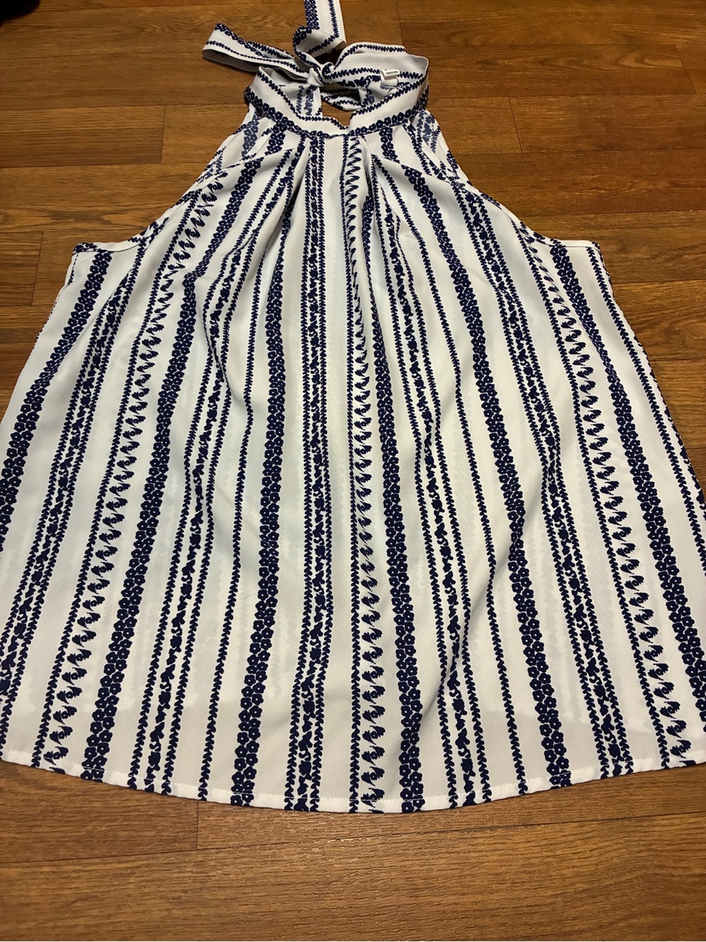 Women's White and Navy Striped Halter Top